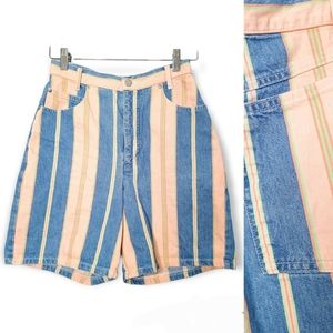Striped Denim and Peach Women's Shorts